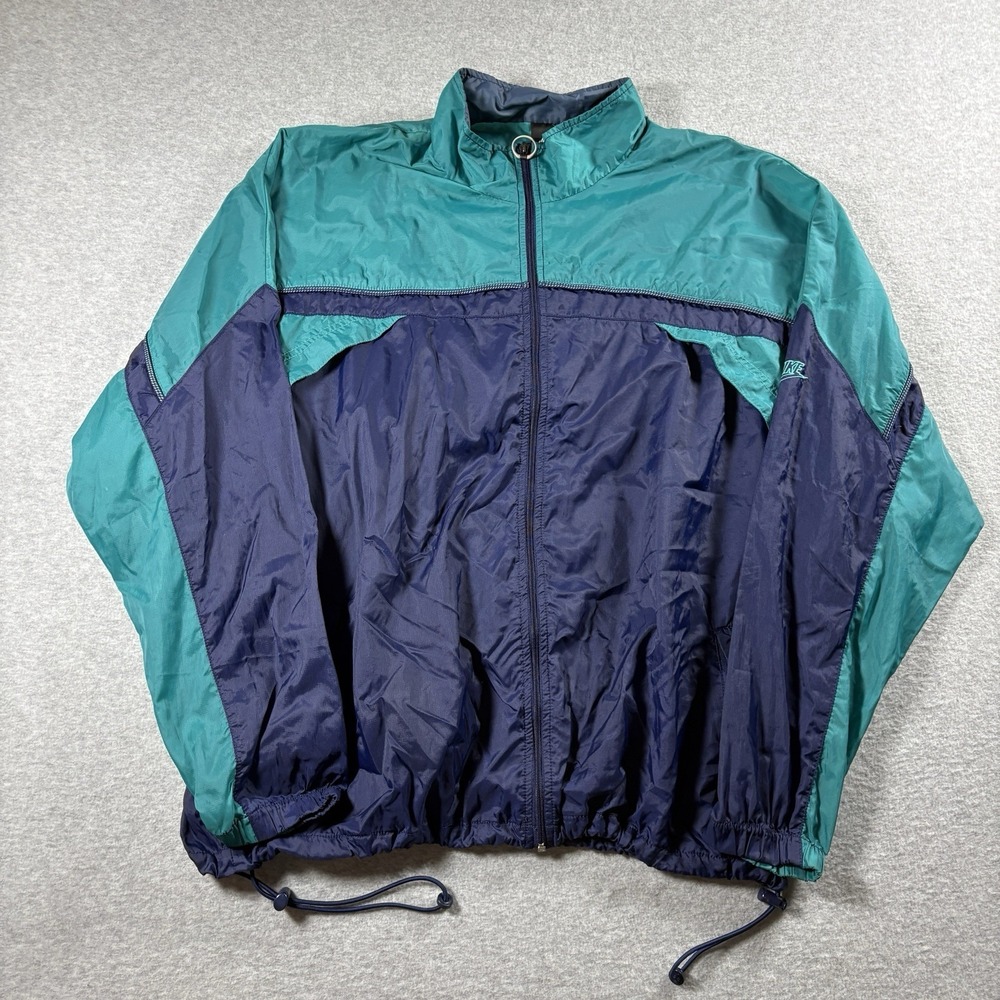 Vintage 90s Nike Tailwind Colorblock Windbreaker Jacket Mens XL Teal Navy Blue